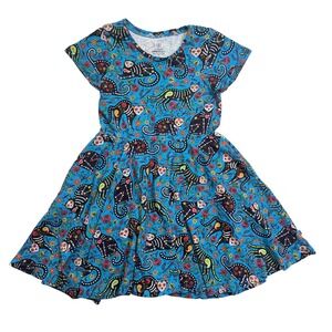Princess Awesome Dress 8 Blue Sugar Skull Cat Twirl Skater Pockets Short Sleeve